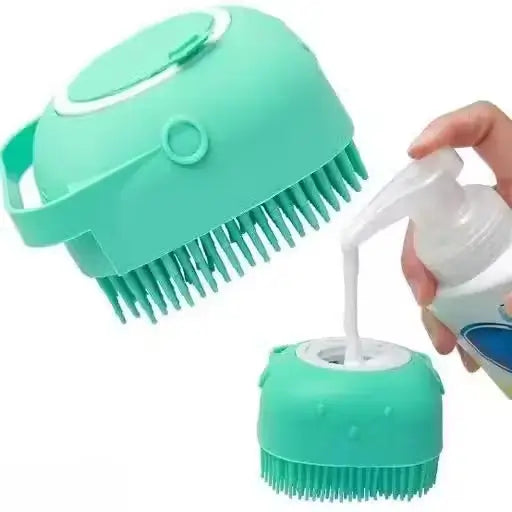 Silicone Pet Bath Brush with Shampoo Dispenser | Soft Grooming & Massage Brush for Dogs & Cats | Non-Slip Handle | Multi-Purpose Pet Cleaning Tool
