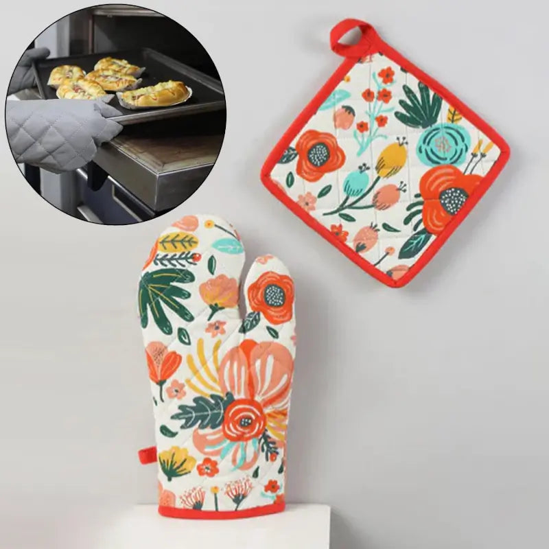 HeatGuard Professional Cotton Oven Mitt Gloves – Kitchen Heat Resistant Gloves