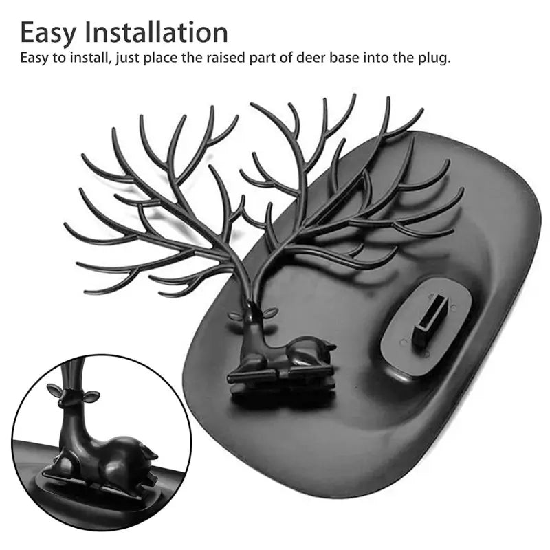 Deer Antlers Jewelry Holder Stand | Tree Design Organizer with Tray | Necklace, Bracelet & Ring Storage Display (Multicolor)