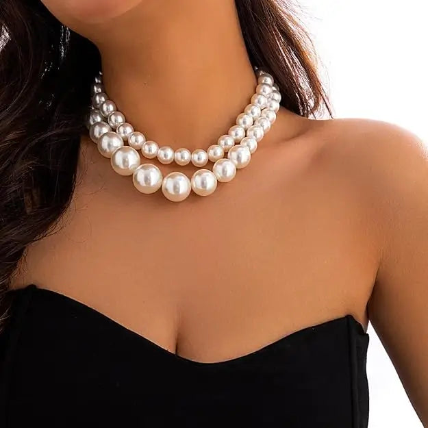 Artificial Pearl Mala Set (2 Layer) with Earrings | Elegant Imitation Jewellery Set | Adjustable Traditional Necklace for Women