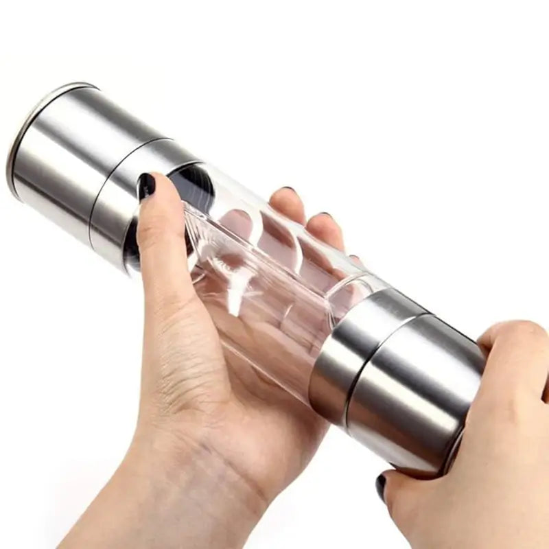 2-in-1 Stainless Steel Salt & Pepper Grinder | Dual-Chamber Manual Spice Mill | Adjustable Coarseness | Refillable Kitchen Seasoning Grinder