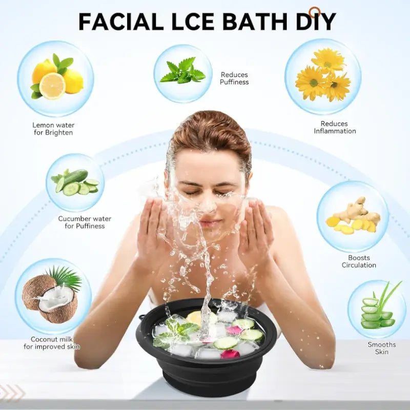 Silicone Ice Facial Bowl with Built-In Ice Tray | Foldable Facial Ice Bath Bowl for Skin Care (1 Pc)