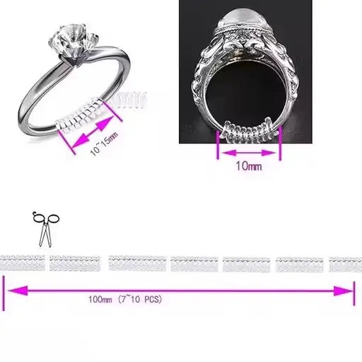 Invisible Ring Size Adjuster Set (4 Sizes) | Silver-Plated Ring Guard for Loose Rings | Adjustable Ring Sizer for Women & Men