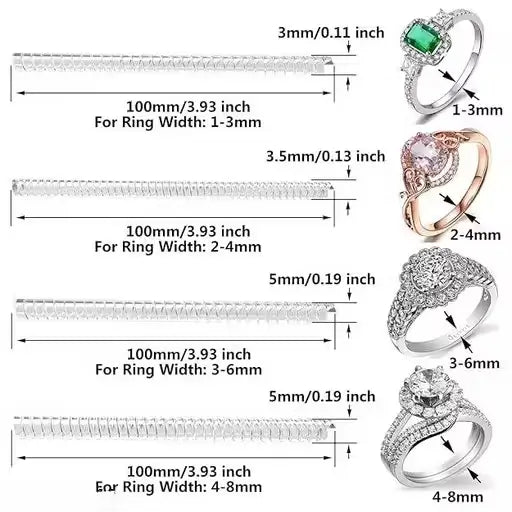 Invisible Ring Size Adjuster Set (4 Sizes) | Silver-Plated Ring Guard for Loose Rings | Adjustable Ring Sizer for Women & Men