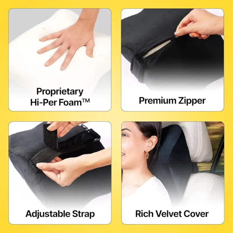Memory Foam Car Headrest Neck Pillow | Ergonomic Cervical Support Cushion | Adjustable Strap | Breathable Washable Velvet Cover | Universal Fit