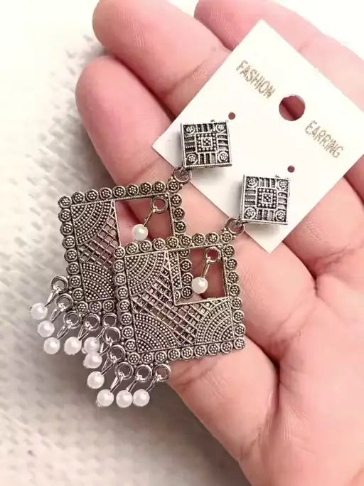 Combo of 4 Pair Oxidised Silver Earrings | Jhumki & Hoop Set for Women & Girls | Indo-Western Stylish Jewellery