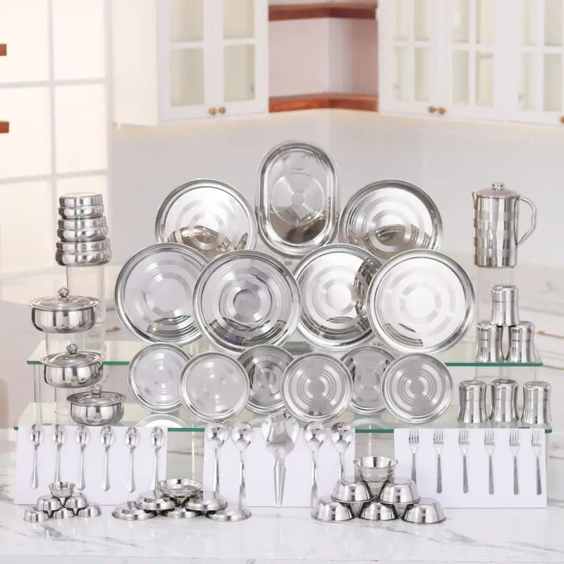 KIARAA Stainless Steel 61-Piece Dinner Set | Complete Dining & Serving Set for 6 | Premium Kitchen Utensil Collection