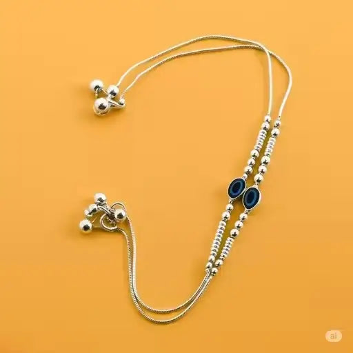 Trendy Evil Eye Anklet for Girls | Silver-Plated Adjustable Payal | Thick Stylish Daily Wear Foot Jewellery
