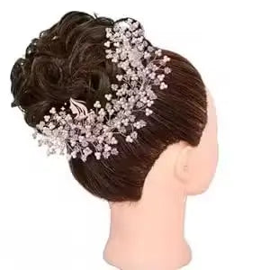Shimmering Tiara Floral Hair Accessory (Pink) | Crystal Beaded Hair Band | Elegant Wedding & Party Hair Jewelry for Women & Girls