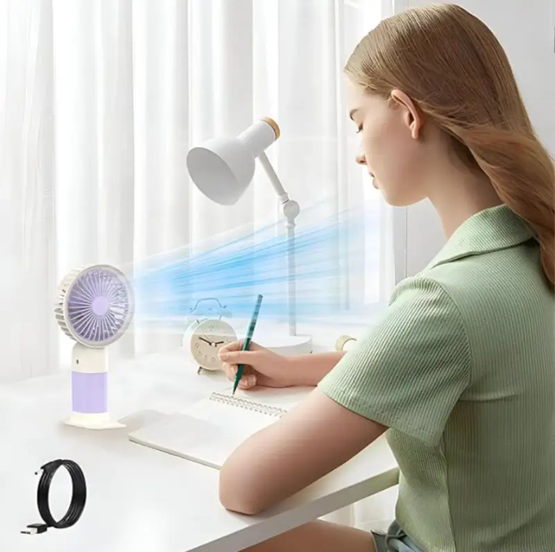 USB Rechargeable Handheld Fan | Portable Mini Fan with Stand | 3-Blade Cooling Fan | Compact Travel Fan