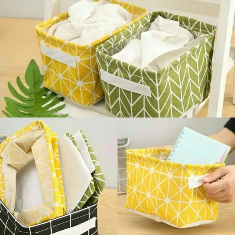 Foldable Canvas Fabric Storage Basket Organizer with Handles | Collapsible Linen Storage Box for Clothes, Toys & Books | Wardrobe Shelf Organizer (White, 1 Pc)