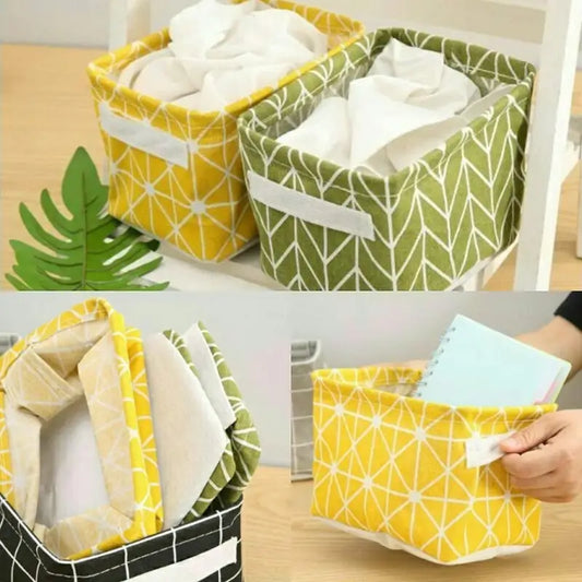 Foldable Canvas Fabric Storage Basket Organizer with Handles | Collapsible Linen Storage Box for Clothes, Toys & Books | Wardrobe Shelf Organizer (White, 1 Pc)