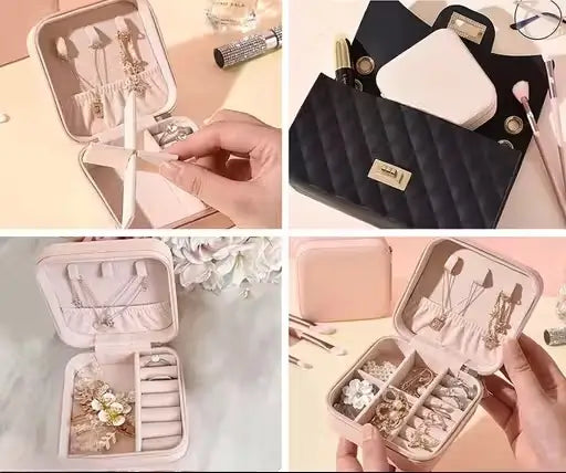 Square Travel Jewellery Case for Women | Leather Earrings & Ring Organizer Box | Compact Portable Jewelry Storage (Multicolor)