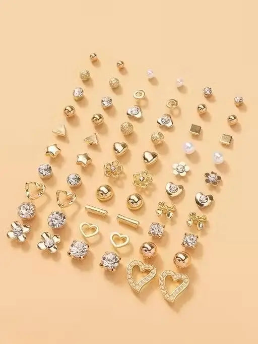 RARE 1 Gold-Plated Stud Earrings Combo (30 Pairs) | Multicolor Pearl & AD Stone Earrings Set | Lightweight Jewellery for Women & Girls
