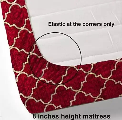 Cotton Checked Fitted Bedsheet (Single Size) | Glace Cotton Elastic Bedsheet | Deep Pocket 10-Inch Mattress Fit | Soft, Wrinkle-Free & Washable