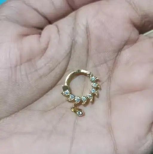 Shimmering Chunky Nosepins | Gold-Plated Alloy Nose Pin with CZ Stones | Stylish Bridal & Party Wear Nose Jewellery