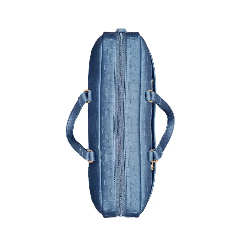 Navy Blue Vegan Leather Laptop Bag | Croco Textured Office Briefcase with Padded Laptop Compartment | Water-Resistant & Durable