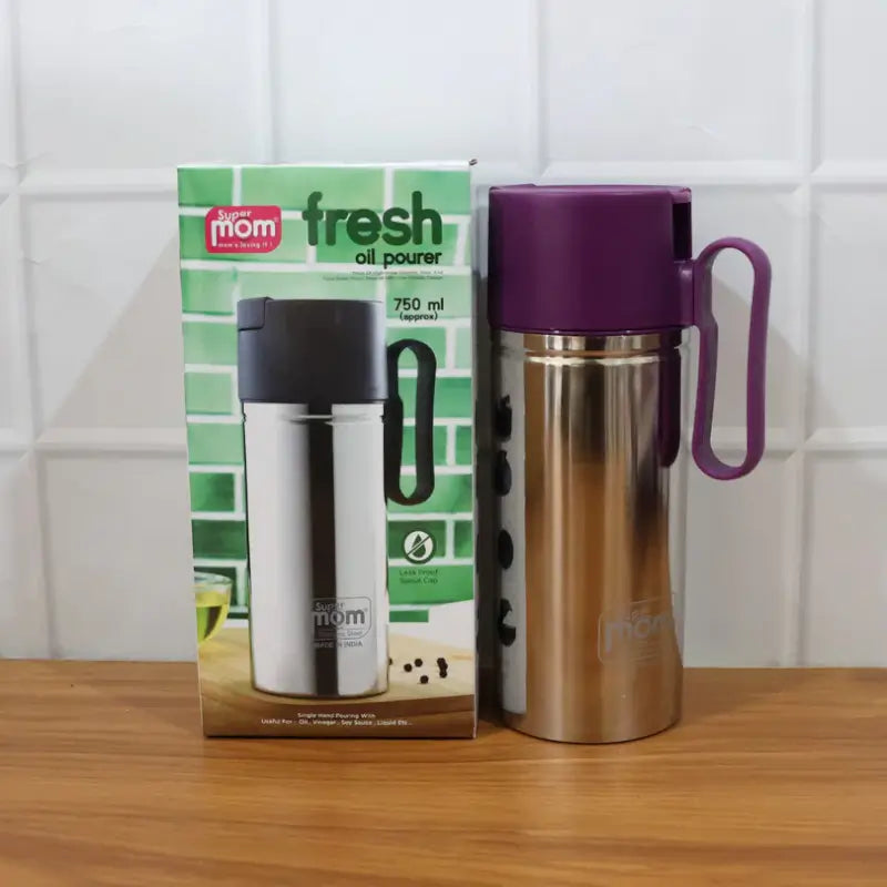 Supermom Stainless Steel Oil Pourer (750ml) | Anti-Drip Kitchen Dispenser Bottle with Handle | Leakproof Oil, Ghee & Vinegar Container