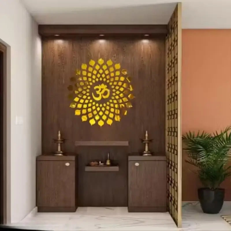 Walltech Mandala Om Golden Acrylic 3D Mirror Wall Sticker (45 cm) | Decorative Spiritual Wall Art | Easy Peel & Stick Home Décor