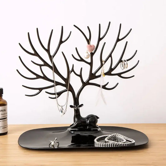 Deer Antlers Jewelry Holder Stand | Tree Design Organizer with Tray | Necklace, Bracelet & Ring Storage Display (Multicolor)