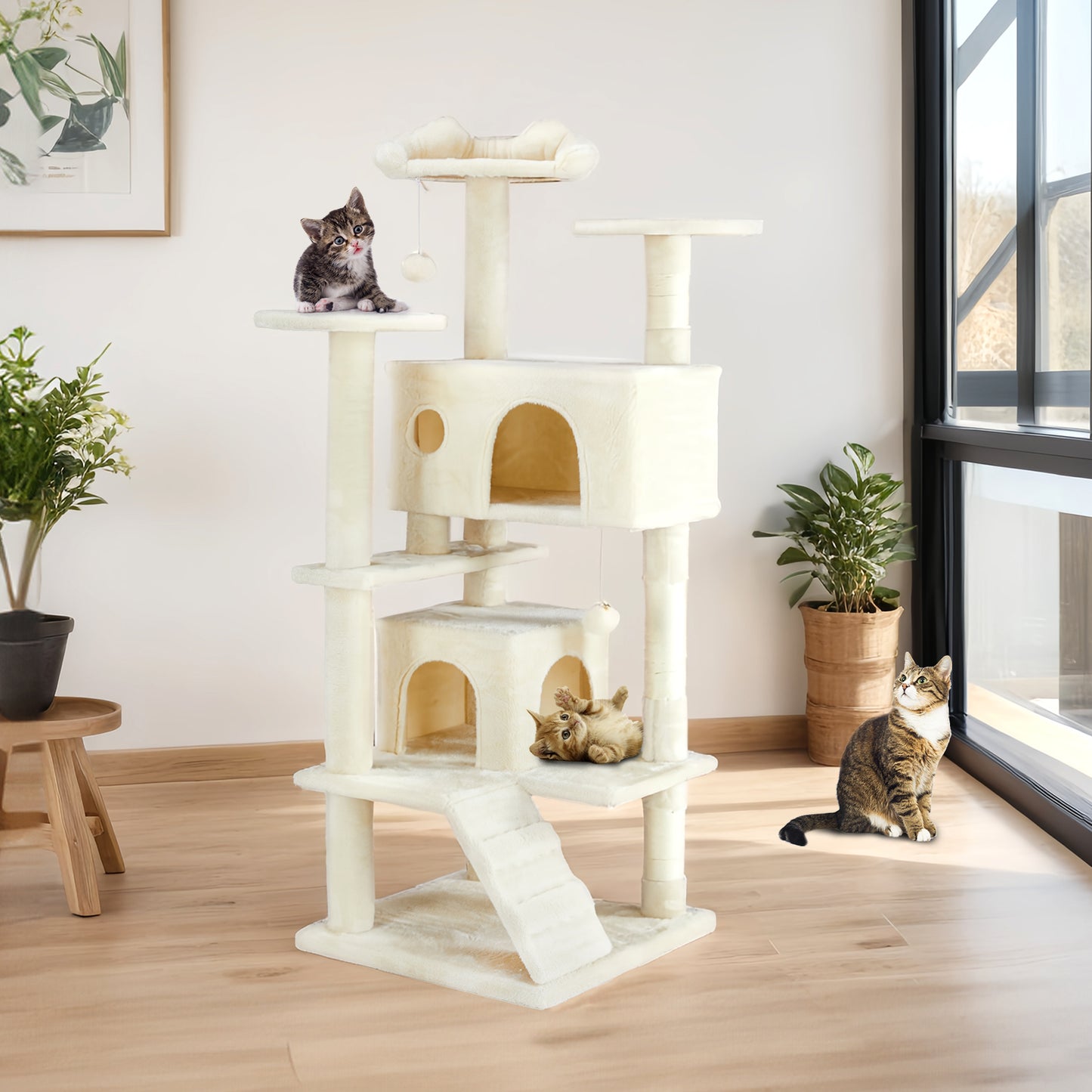 Multi-Functional Cat Treehouse & Cat Climbing Frame – Play, Scratch & Lounge