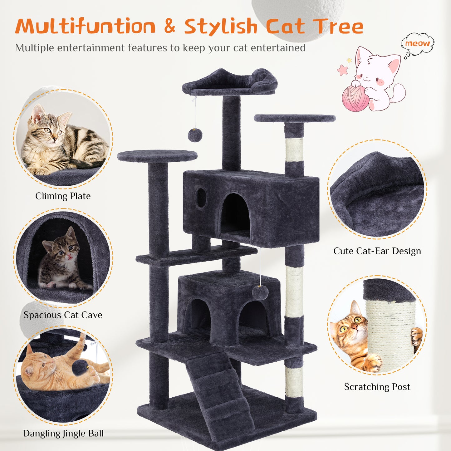 Multi-Functional Cat Treehouse & Cat Climbing Frame – Play, Scratch & Lounge