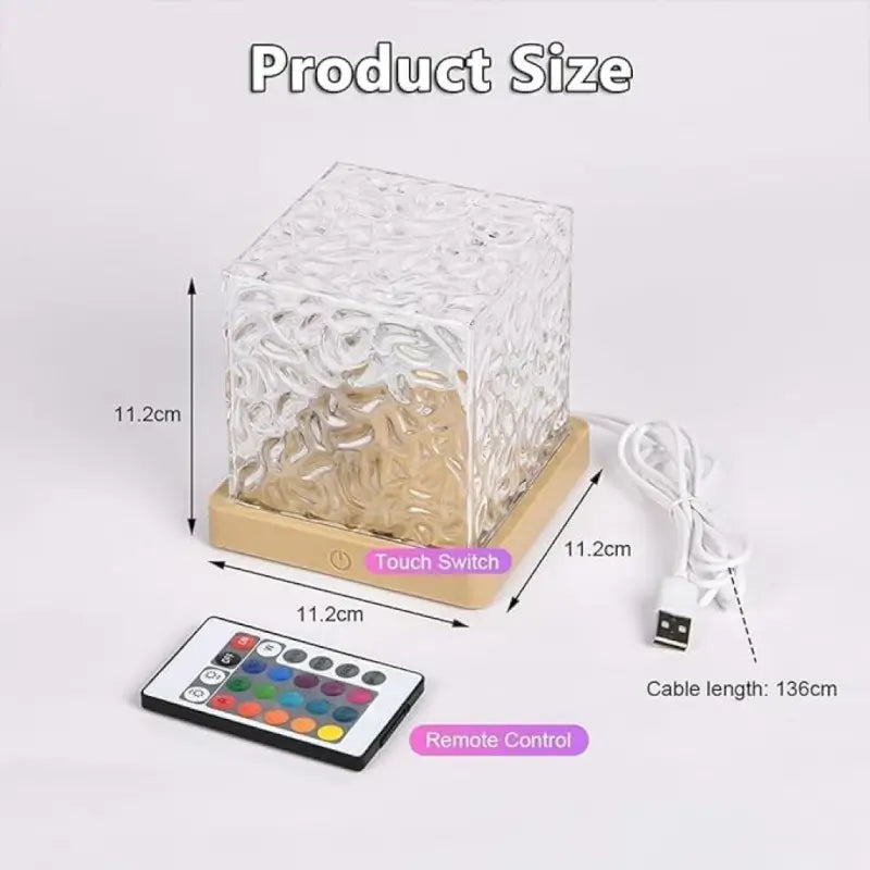 Ocean Wave LED Projector Lamp | 16 Color RGB Water Ripple Night Light | Crystal Cube Ambient Light with Remote Control (USB Powered)