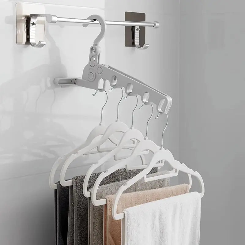 5-Hole Foldable Clothes Hanger | Space-Saving Travel & Indoor Drying Hanger for Shirts, Towels & Clothes