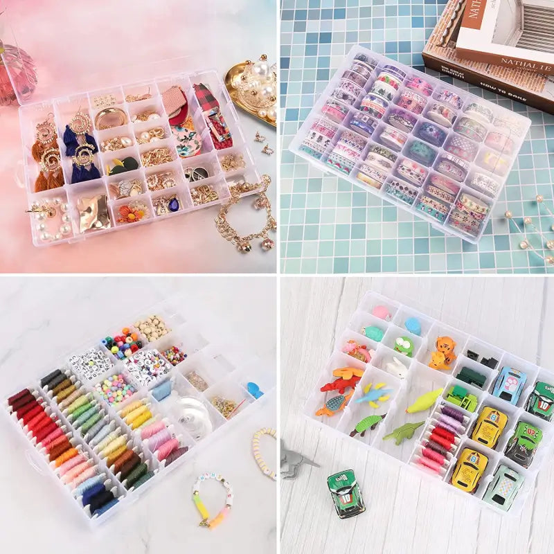 CrystalStore 36 Grid Organizer Box – Transparent Jewelry Storage with Adjustable Dividers