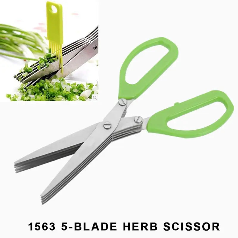 5-Blade Stainless Steel Herb Scissors | Multifunction Vegetable Cutter with Cleaning Comb | Kitchen & Office Shredding Tool
