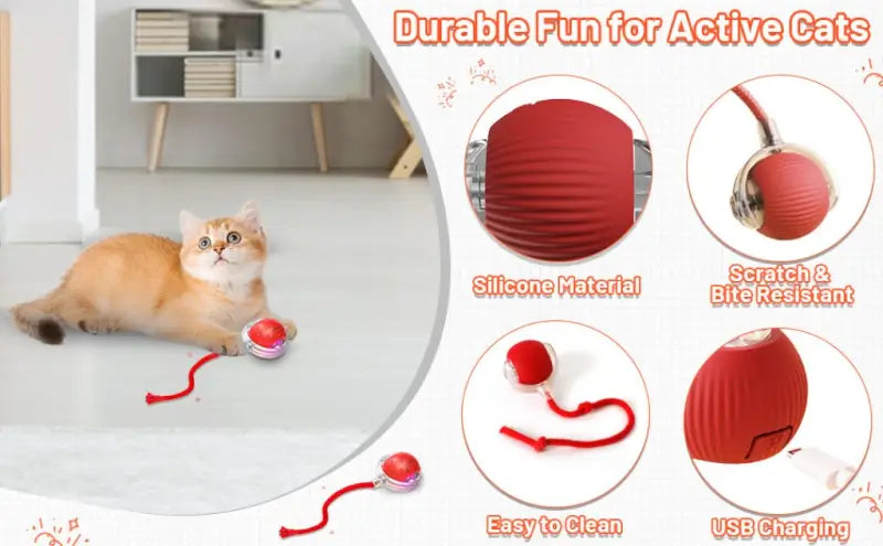 Smart Automatic Self-Moving Cat Toy Ball | USB Rechargeable Interactive Rolling Pet Toy | 3 Play Modes | Obstacle Avoidance for Cats & Small Dogs