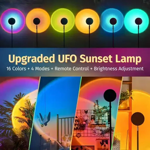 Sunset Lamp Projector | 16 Color LED Night Light with Remote Control | 360° Rotating Ambient Projection Lamp