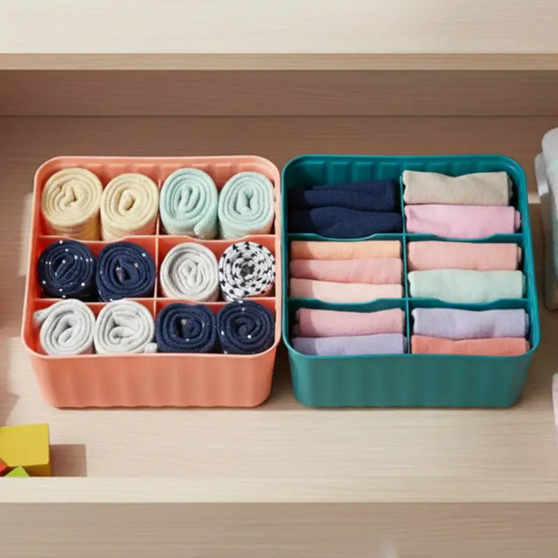 Square Organizer with 6 Compartments | Multi-Purpose Storage Box for Socks, Cosmetics & Accessories