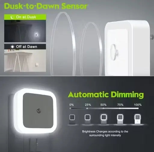 GlowSense LED Smart Night Light – Dusk-to-Dawn Sensor (Pack of 2)