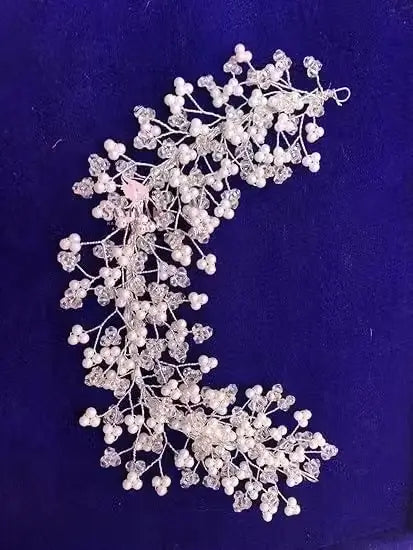 Shimmering Tiara Floral Hair Accessory (Pink) | Crystal Beaded Hair Band | Elegant Wedding & Party Hair Jewelry for Women & Girls