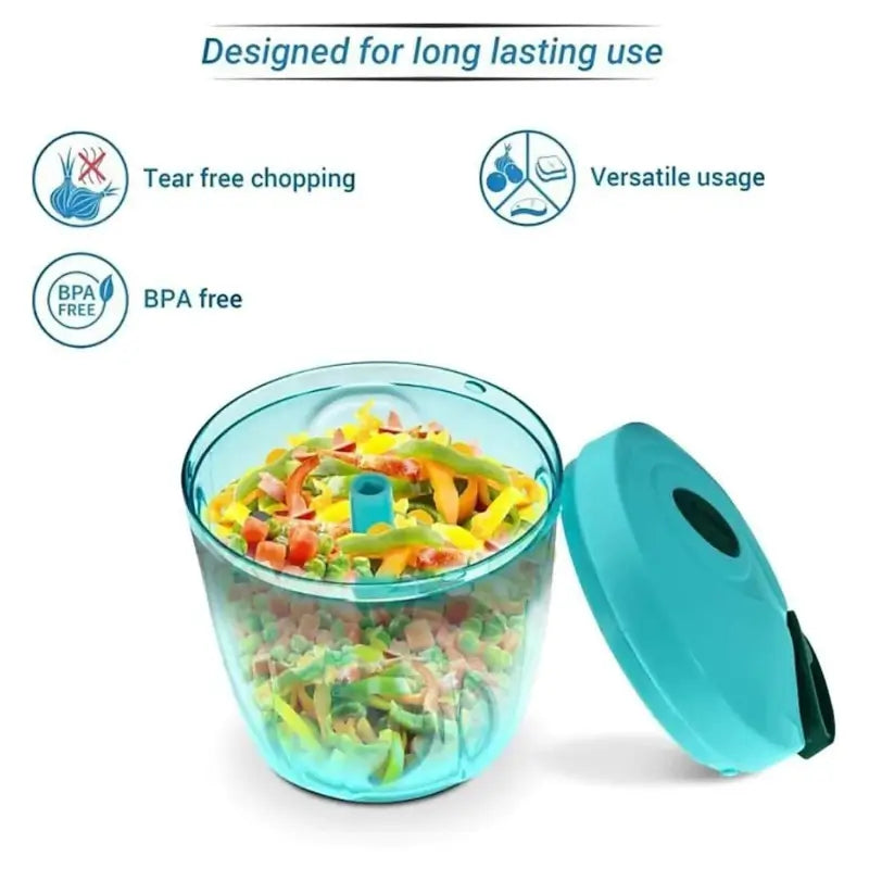 Manual Pull String Food Chopper | Dori Vegetable Cutter & Blender | Stainless Steel Blade Chopper for Fruits, Nuts & Onions | BPA-Free Kitchen Tool