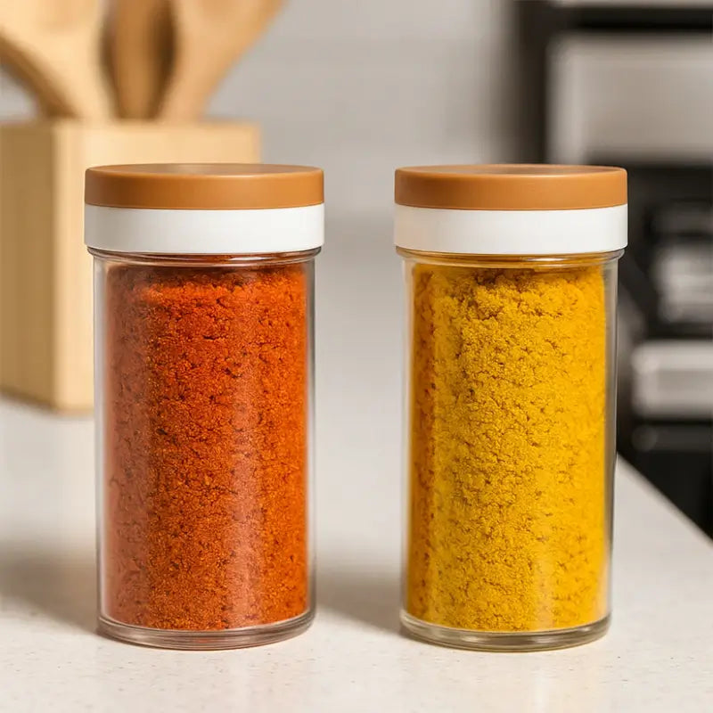 Airtight Transparent Kitchen Storage Jar Set (2 Pc) | Multipurpose Spice & Food Containers with Wooden Finish Lid