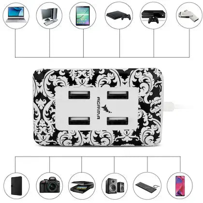 AGRiMA Designer Floral USB Hub | USB 2.0 Multi-Port Data Splitter | Compact & Stylish USB Hub for Laptop & Computer