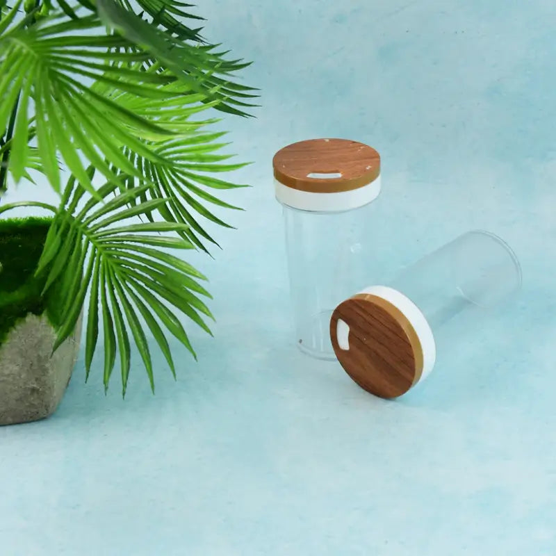 Airtight Transparent Kitchen Storage Jar Set (2 Pc) | Multipurpose Spice & Food Containers with Wooden Finish Lid