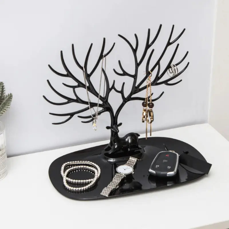 Deer Antlers Jewelry Holder Stand | Tree Design Organizer with Tray | Necklace, Bracelet & Ring Storage Display (Multicolor)