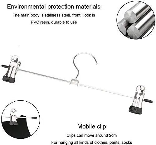 Stainless Steel Adjustable Clip Hangers Set (12 Pieces) | Non-Slip Metal Hangers for Pants, Skirts & Clothes