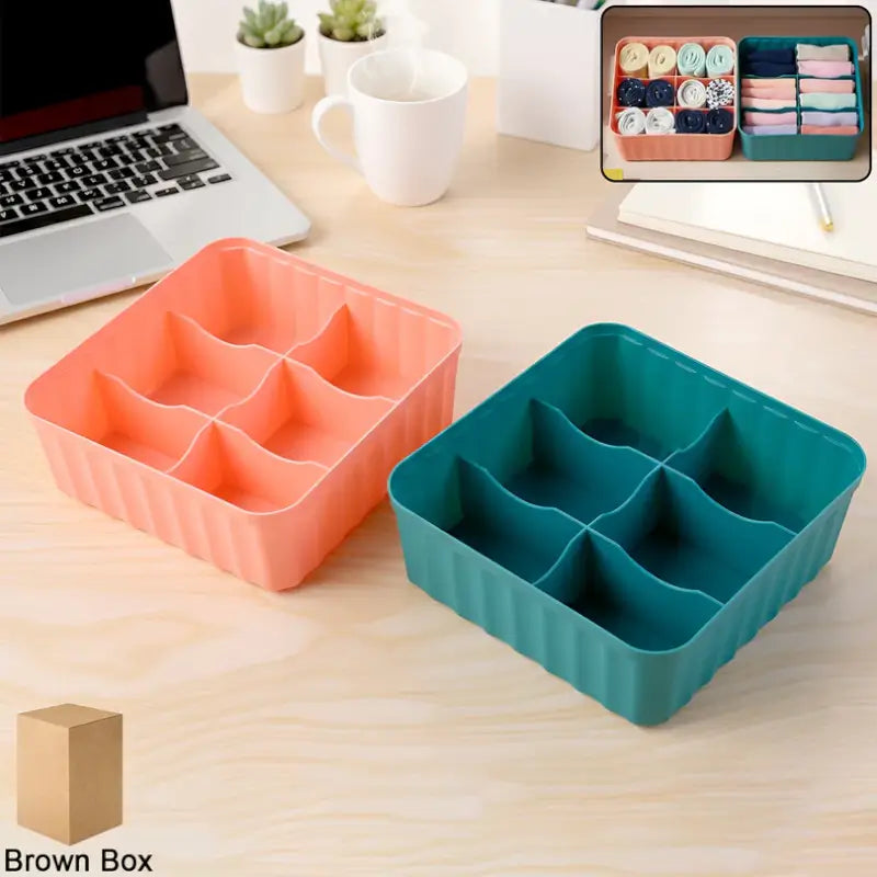Square Organizer with 6 Compartments | Multi-Purpose Storage Box for Socks, Cosmetics & Accessories