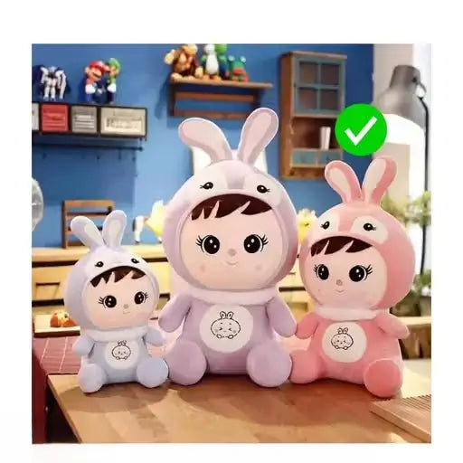 BunnyCuddle Pink Plush Doll – Stuffed Toy with Bunny Cap