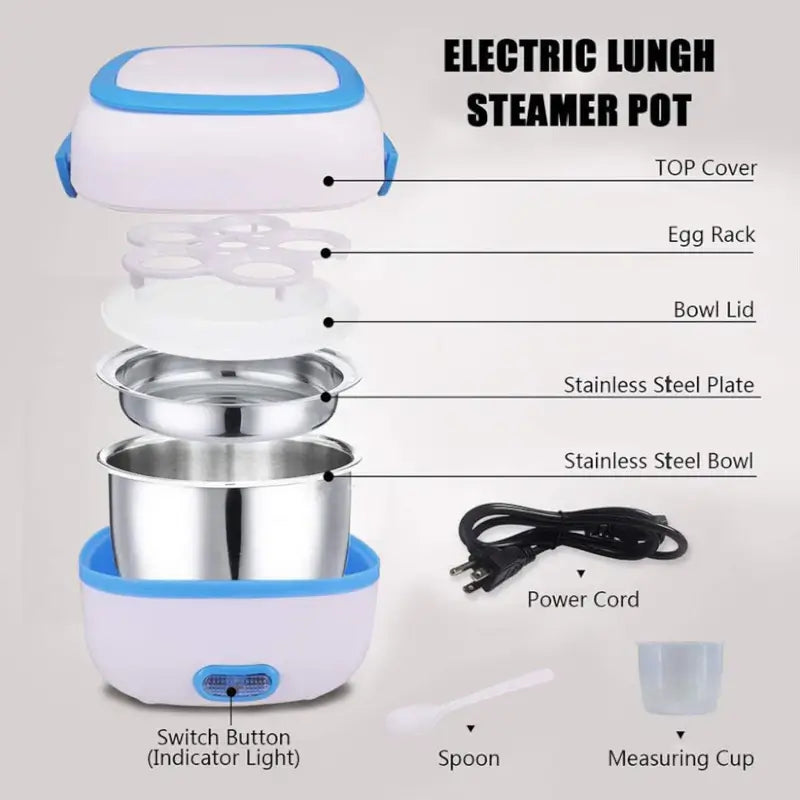 Electric Lunch Box | Portable Food Warmer with Stainless Steel Compartments | Heated Tiffin Box for Office, Travel & Home