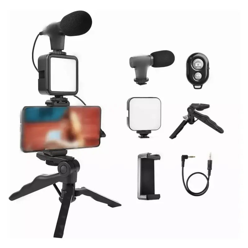 CreatorPro Vlogging Kit – Mini Tripod, Mic & LED Light for Smartphones