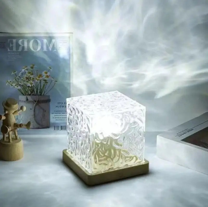 Ocean Wave LED Projector Lamp | 16 Color RGB Water Ripple Night Light | Crystal Cube Ambient Light with Remote Control (USB Powered)