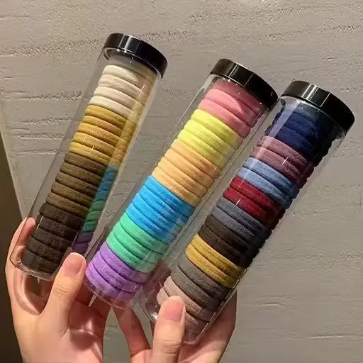 60 PCS Elastic Cotton Hair Bands Set | Seamless Soft Hair Ties for Women | Multi-Color No-Damage Ponytail Holders | Suitable for All Hair Types