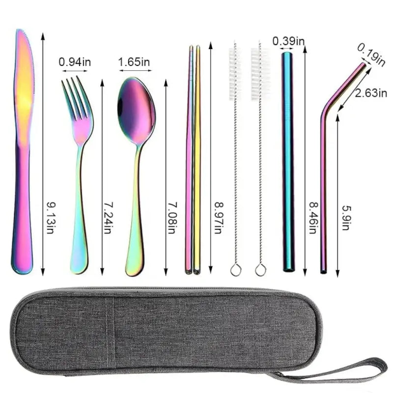 RainbowGlow 8-Piece Stainless Steel Travel Cutlery Set