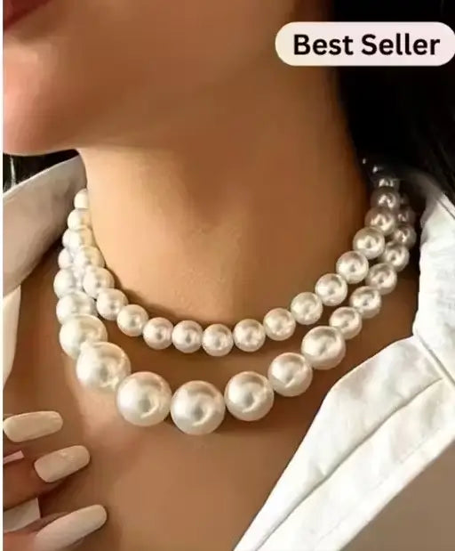 Artificial Pearl Mala Set (2 Layer) with Earrings | Elegant Imitation Jewellery Set | Adjustable Traditional Necklace for Women