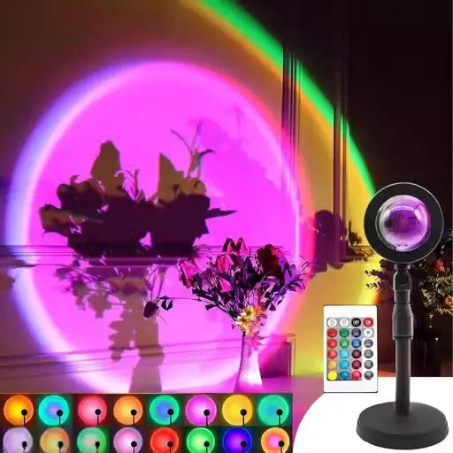Sunset Lamp Projector | 16 Color LED Night Light with Remote Control | 360° Rotating Ambient Projection Lamp